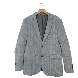 Paul Jones Mens Blazer Sport Coat Jacket Large Gray Two Front Button Linen Blend